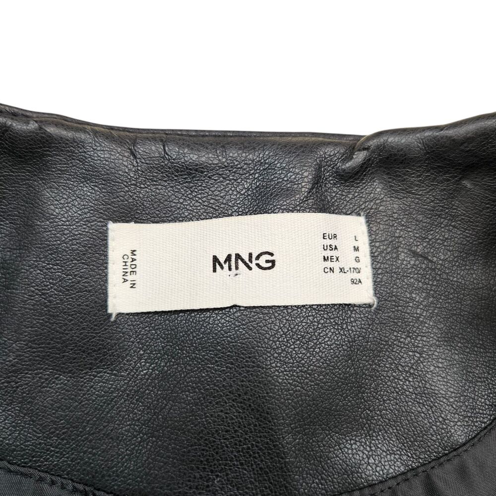 Mango MNG Faux Leather Biker Moto Jacket Womens Medium Black Zip - Picture 3 of 11
